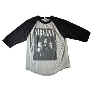 Nirvana T-Shirt 3/4 Sleeve Baseball‎ Raglan Kurt Cobain Band Tubular Adult Size